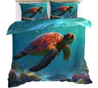 FIEMAR Sea Turtle Duvet Cover Set Single 135 X 200 cm for Kids Teen Turtle Quilt Cover with Pillowcases Ultra Soft Microfiber Underwater World Bedding Set 3 Pcs with Zipper Closure