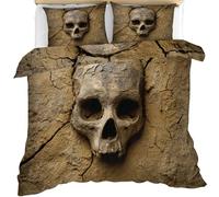 FIEMAR Skull Duvet Cover Sets Microfiber Comfortable Breathable with Zipper for Hallween, Eerie Skeleton Bedding Set Double 200 X 200 cm Earthy Cracked Earth Quilt Cover with 2 Pillowcases