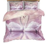 FIEMAR Swan Duvet Cover Sets Pastel Super King Size Bedding Sets for Boys Romantic Dreamy Girls Bed Set Pink and Purple Gradient Comforter Covers Soft Microfiber Quilt Cover & Pillowcase