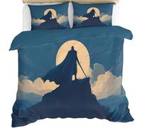 FIEMAR Warrior Duvet Cover Set Single 135 X 200 cm Moon Bedding Set 3 Pieces Microfiber Blue Night Sky Quilt Cover Sets with 2 Pillowcases Zipper