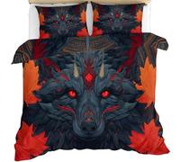 FIEMAR Wolf Duvet Cover King Size 230 X 220 cm Abstract Animal Wolf Bedding Set 3 Piece Soft Microfiber Maple Leaves Quilt Cover for Boys Girls with Pillow Cases