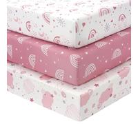 FIEMOL Baby Cot Sheets 120 x 60cm Fitted, 3 Pack Cot Bed Sheets, Ultra Soft & Silky Smooth Microfiber Cot Fitted Sheets Pink Rainbow