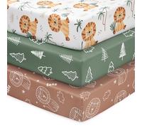 FIEMOL Baby Crib Sheets For Boys and Girls, 3 Pack Fitted Toddler Bed Sheets Neutral for 52”x28” Standard Crib and Toddler Mattresses, Super Soft Microfiber Brown Lion