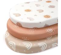 FIEMOL Baby Moses Basket Sheets, 81x41 cm Pram Sheets Fitted Universal Fit for Bassinet Cradle Oval Rectangle Round Mattress, 3 Pack Ultra Soft & Silky Smooth Microfiber Orange Sun Rainbow