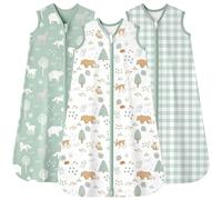 FIEMOL Baby Sleeping Bag 0-6 Months 0.5 Tog Baby Wearable Blankets Cotton, 3 Pack Summer Breathable Sleep Sack for Newborn Infant 58-66cm Green Bear