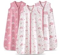 FIEMOL Baby Sleeping Bag 0-6 Months 0.5 Tog Baby Wearable Blankets Cotton, 3 Pack Summer Breathable Sleep Sack for Newborn Infant 58-66cm Pink Rainbow