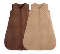 FIEMOL Baby Sleeping Bag 12-18 Months 1.5 TOG Newborn Sleeping Bag with Plush Dots, Soft Sleep Sack Cotton 2-Way Zipper, Baby Wearable Blanket Brown&Coffee 2 Pack