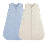 FIEMOL Baby Sleeping Bag 12-18 Months 1.5 TOG Toddler Sleeping Bag with Plush Dots, Soft Baby Sleep Sack Cotton 2-Way Zipper, Baby Wearable Blanket Blue&Apricot 2 Pack