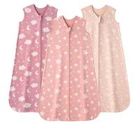 FIEMOL Baby Sleeping Bag 6-12 Months 0.5 Tog Baby Wearable Blankets Cotton, 3 Pack Summer Breathable Sleep Sack for Newborn Infant 66-76cm Pink Stars