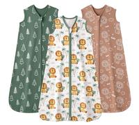 FIEMOL Baby Sleeping Bag 6-12 Months 0.5 Tog Baby Wearable Blankets Cotton, 3 Pack Summer Breathable Sleep Sack for Newborn Infant 66-76cm Brown Lion