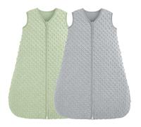 FIEMOL Baby Sleeping Bag 6-12 Months 1.5 TOG Newborn Sleeping Bag with Plush Dots, Soft Baby Sleep Sack Cotton 2-Way Zipper, Baby Wearable Blanket Green&Grey 2 Pack