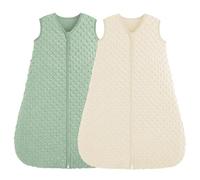 FIEMOL Baby Sleeping Bag 6-12 Months 1.5 TOG Newborn Sleeping Bag with Plush Dots, Soft Sleep Sack Cotton 2-Way Zipper, Baby Wearable Blanket Beige&Green 2 Pack