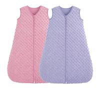 FIEMOL Baby Sleeping Bag 6-12 Months 1.5 TOG Newborn Sleeping Bag with Plush Dots, Soft Sleep Sack Cotton 2-Way Zipper, Baby Wearable Blanket Pink&Purple 2 Pack