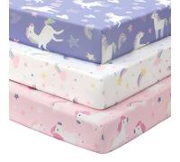 FIEMOL Cot Bed Sheets 140 x 70cm Fitted, 3 Pack Baby Cot Sheets, Ultra Soft & Silky Smooth Microfiber Toddler Bed Sheets Pink Purple Rainbow