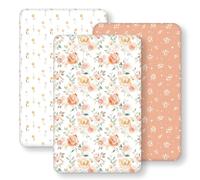FIEMOL Next to Me Crib Sheets 85x51cm Fitted, 3 Pack Baby Cot Sheets, Ultra Soft & Silky Smooth Microfiber Bedside Crib Fitted Sheets Orange Watercolor Flower