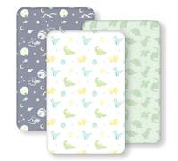 FIEMOL Next to Me Crib Sheets 85x51cm Fitted, 3 Pack Baby Cot Sheets, Ultra Soft & Silky Smooth Microfiber Bedside Crib Fitted Sheets Green Dinosaur Planet
