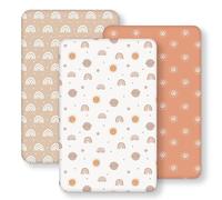 FIEMOL Next to Me Crib Sheets 85x51cm Fitted, 3 Pack Baby Cot Sheets, Ultra Soft & Silky Smooth Microfiber Bedside Crib Fitted Sheets Orange Sun Rainbow
