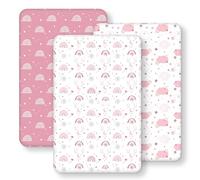 FIEMOL Next to Me Crib Sheets 85x51cm Fitted, 3 Pack Baby Cot Sheets, Ultra Soft & Silky Smooth Microfiber Bedside Crib Fitted Sheets Pink Rainbow