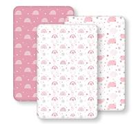 FIEMOL Next to Me Crib Sheets 85x51cm Fitted, 3 Pack Baby Cot Sheets, Ultra Soft & Silky Smooth Microfiber Bedside Crib Fitted Sheets Pink Rainbow