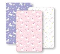 FIEMOL Next to Me Crib Sheets 85x51cm Fitted, 3 Pack Baby Cot Sheets, Ultra Soft & Silky Smooth Microfiber Bedside Crib Fitted Sheets Pink Purple Rainbow