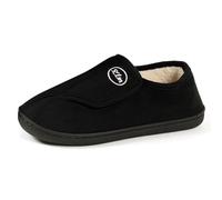 FIENZA Memory Foam Diabetic Slippers for Womens Mens, Comfortable Breathable Arthritis Edema Swollen House Shoes Adjustable Extra Wide Indoor/Outdoor Slip On Slippers for Diabetic Swollen Feet(Black)