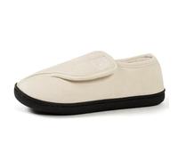 FIENZA Memory Foam Diabetic Slippers for Womens Mens, Comfortable Breathable Arthritis Edema Swollen House Shoes Adjustable Extra Wide Indoor/Outdoor Slip On Slippers for Diabetic Swollen Feet(Beige)