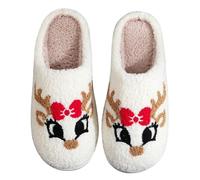 FIENZA Women's Reindeer Christmas Halloween Pumpkin Slippers, Soft Plush Comfy Warm Spooky Slip On Slippers for Autumn Winter, Size 4/5 UK