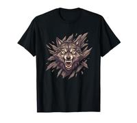 Fierce Alpha Wolf Breaking Wall Snarling Head T-Shirt