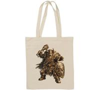 Fierce Armored Warrior with Hammer Natural Cotton Tote Bag White