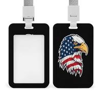 Fierce Bald Eagle Head on Black ID Badge Holder Retractable Clip Card Holder Card Protector Name Badge Name Tag for Work Office Doctor Nurse