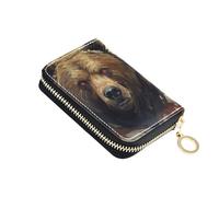 Fierce Bear American Flag Women's Wallets Leather Cute Card Holder RFID Blocking Floral Zipper Wallet with Coin Pouch