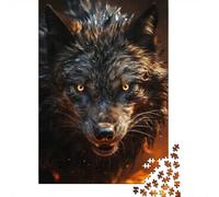 Fierce Black Wolf in Fire 1000-Piece Jigsaw Puzzle for Adults, 52x38cm/1000pcs, Fresh Winter Hobby, Quiet Evening Activity And Winter Weekends