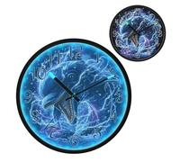 Fierce Blue Dolphin Night Light Wall Clock LED Wall Clocks Silent Battery-Operated Glow in The Dark Large Digital Display for Bedroom Living Room Kitchen, 12 Inch