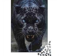 Fierce Blue-Eyed Black Panther Jigsaw Puzzles 1000Pc Recycled Paper Predatory PowerPuzzle for Adults Jigsaw Puzzle Difficult Challenging Home Activity Fun Present for Home 52x38cm/1000pcs