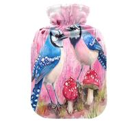 Fierce Blue Jay Birds Hot Pink Water Bottle for hot Water with Soft Cover, 2L Warm Compress for Tummy Warmer, Tummy Warmer