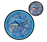 Fierce Blue Sharks with Lightning Night Light Wall Clock LED Wall Clocks Silent Battery-Operated Glow in The Dark Large Digital Display for Bedroom Living Room Kitchen, 12 Inch