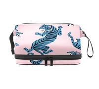 Fierce Blue Tigers Double Layer Cosmetic Bag for Women and Girls, Travel Toiletry Bag Makeup Handy Pouch Organiser Bag with Brush Compartment