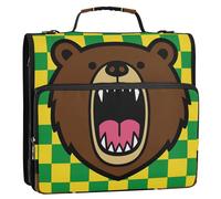 Fierce Brown Bear Heavy Duty 3 Ring Binder with Zipper and Handle and Removable Shoulder Strap Multiple Pockets Document Storage Bag Suitable for Bolsa Middle School
