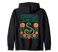 Fierce Chinga La Migra Snake Design Floral Zip Hoodie