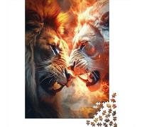 Fierce Confronting Lions 1000 Piece Jigsaw Puzzle Paper for Adults Fire Fantasy Scene Puzzle Game for Family Stress Relief Home Gift 38x26cm/1000pcs
