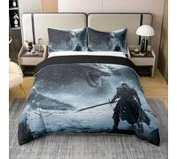 Fierce Dragon 100% Nature Cotton Duvet Cover Mysterious Wildlife Animals Comforter Cover Single Size with 1 Pillowcase Warrior Sword Aesthetic Luxury Bedding Set (No Filler)
