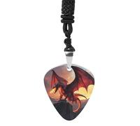 Fierce Dragon Vintage Pick Necklace Guitar Bass Pick Pendant &B Steel Music Jewelry for Music Lovers