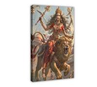 Fierce Durga Riding Lion Goddess Painting Canvas Poster Bedroom Decor Landscape Office Room Decor Gift 16" L X 24" W