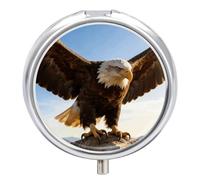 Fierce Eagle and National Flag Round Pill Box with Mirror 3 Compartment Portable Pill Case for Travel Outdoor Use Cute Small Pill Organizer for Pocket Or Purse
