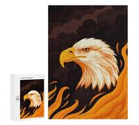 Fierce Eagle Vector Portrait with Fiery Backdrop - Adult Wooden Jigsaw, 300 PCS, New Year Puzzle Gift, for Screen-Free Relaxation at Home