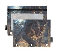 Fierce Glowing Lion case for Binder with Clear Window Plastic Pencil case with Zipper Reinforced Grommets Pockets 3 Hole Punched for Classroom School Office Supplies Multicolored 2 PCS