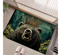 Fierce Grizzly Bear Door Mats 60 X 90 Cm, Jungle Animalswashable Indoor Doormat Non-Slip, Dirt Trapper Front Door Mat Inside, Super Absorbent Entrance Rug For Entryway,Dark Green