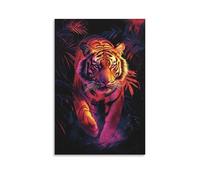 Fierce Jungle Tiger Wall Art Neon Glow Wildlife Poster Print Living Room Office Bold Safari Animal Artwork on Canvas Modern Home Decor Vibrant Nature-Inspired Wall Decor Gift 08x12inch Unframe