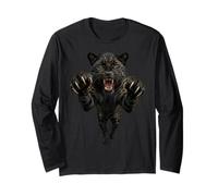 Fierce Leaping Black Jaguar or Leopard Wild Animal Graphic Long Sleeve T-Shirt
