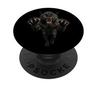 Fierce Leaping Black Jaguar or Leopard Wild Animal Graphic PopSockets Adhesive PopGrip